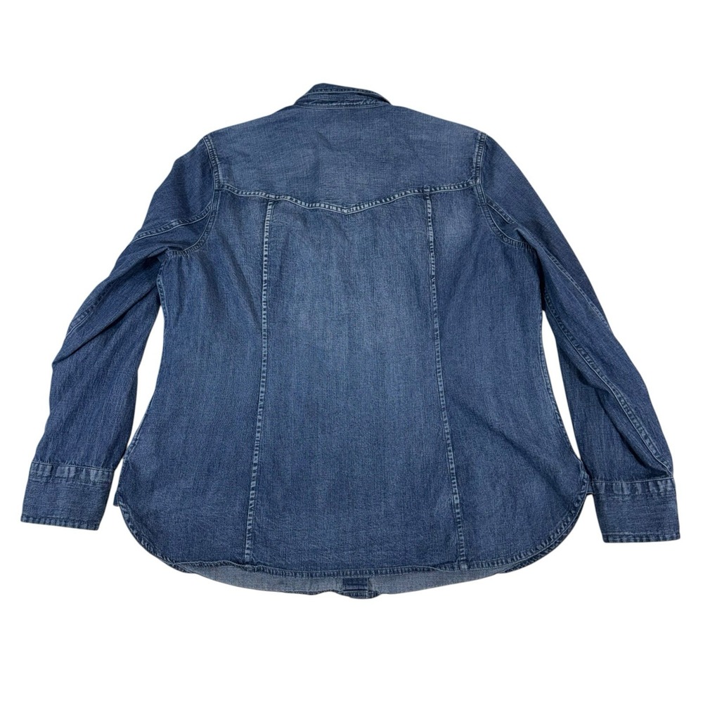 J Crew Slim-Fit Chambray Shirt Womans Sz 14 Western Pearl Snap Cotton Rodeo Boho - Picture 5 of 13